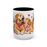 Valentine's Day Golden Retriever Mug, Golden Love, Cute Animal Lover Gift, Watercolor Ceramic Coffee Cup, 11oz 15oz — 15oz / Black — front