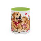 Valentine's Day Golden Retriever Mug, Golden Love, Cute Animal Lover Gift, Watercolor Ceramic Coffee Cup, 11oz 15oz — 11oz / Light Green — front