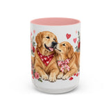 Valentine's Day Golden Retriever Mug, Golden Love, Cute Animal Lover Gift, Watercolor Ceramic Coffee Cup, 11oz 15oz — 15oz / Pink — front