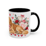 Valentine's Day Golden Retriever Mug, Golden Love, Cute Animal Lover Gift, Watercolor Ceramic Coffee Cup, 11oz 15oz — 11oz / Black — right