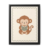 Monkey Book Framed Nursery Canvas, Storybook Kids Room Wall Art, 12x16 18x24 — Front view — Photo 1