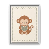 Monkey Book Framed Nursery Canvas, Storybook Kids Room Wall Art, 12x16 18x24 — Front view — Photo 4