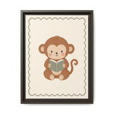 Monkey Book Framed Nursery Canvas, Storybook Kids Room Wall Art, 12x16 18x24 — Front view — Photo 3