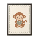 Monkey Book Framed Nursery Canvas, Storybook Kids Room Wall Art, 12x16 18x24 — Front view — Photo 5