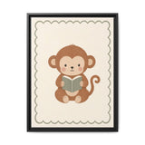 Monkey Book Framed Nursery Canvas, Storybook Kids Room Wall Art, 12x16 18x24 — Front view — Photo 2