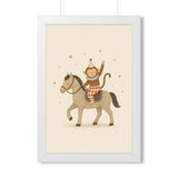 Monkey Riding Horse Framed Nursery Poster — Storybook Wall Art — Kids Room Decor — Black Walnut White Frame — 16x24 20x30 — Front view — Photo 5
