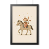 Monkey Riding Horse Framed Nursery Poster — Storybook Wall Art — Kids Room Decor — Black Walnut White Frame — 16x24 20x30 — Front view — Photo 2