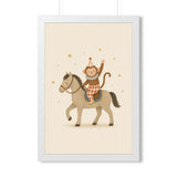 Monkey Riding Horse Framed Nursery Poster — Storybook Wall Art — Kids Room Decor — Black Walnut White Frame — 16x24 20x30 — Front view — Photo 6