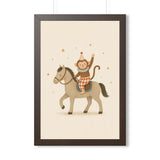 Monkey Riding Horse Framed Nursery Poster — Storybook Wall Art — Kids Room Decor — Black Walnut White Frame — 16x24 20x30 — Front view — Photo 4