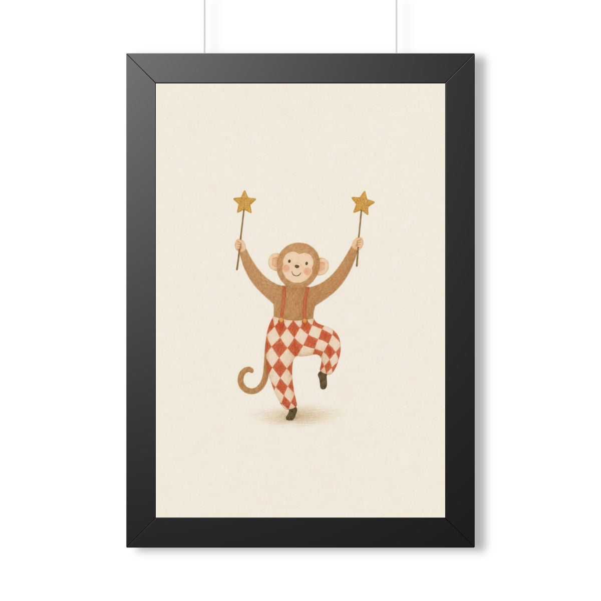 Monkey Star Wands Framed Nursery Wall Art, Storybook Kids Room Decor, 16x24 20x30 Poster — Front view — Photo 1