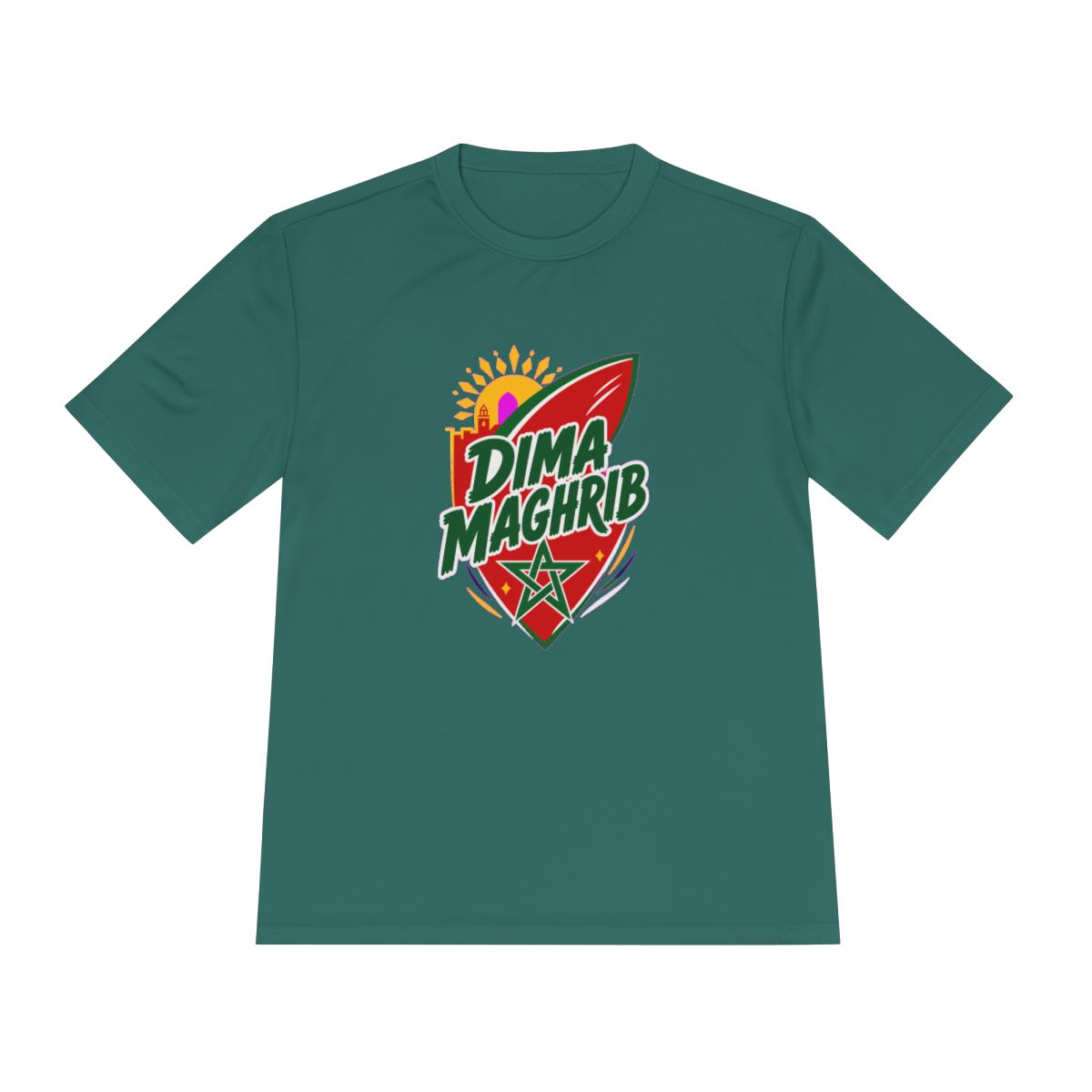 Morocco Soccer T Shirt, Dima Maghrib Tee, World Football Fan Shirt, Moisture Wicking Sport Tee — Front view — Photo 1