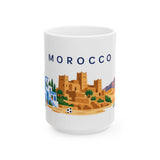 Morocco Travel Souvenir Mug — Kasbah & Blue City — Soccer Fan Gift — White Ceramic 11oz 15oz — Front view — Photo 2