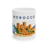 Morocco Travel Souvenir Mug — Kasbah & Blue City — Soccer Fan Gift — White Ceramic 11oz 15oz — Front view — Photo 1