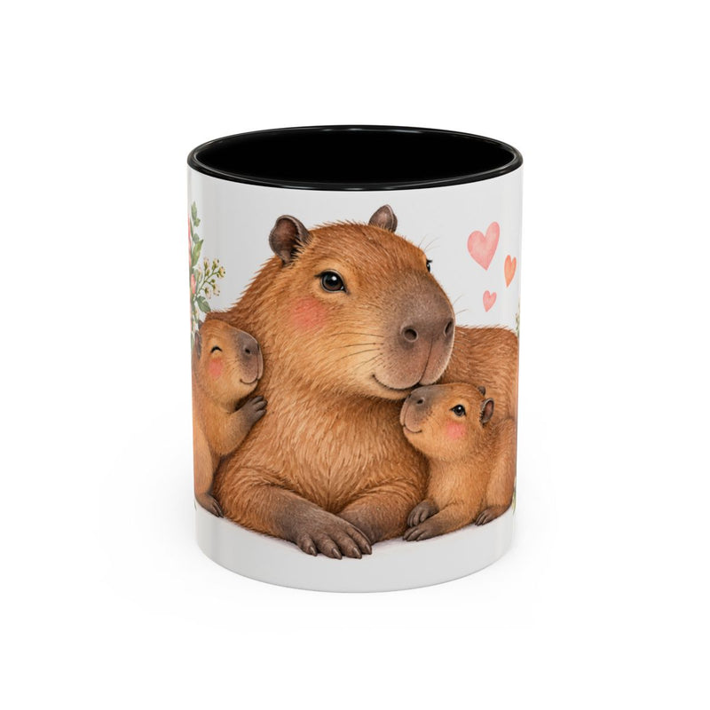 Mother's Day Capybara Mug, Gentle Mother, Cute Animal Lover Gift, Watercolor Ceramic Coffee Cup, 11oz 15oz — 11oz / Black — front