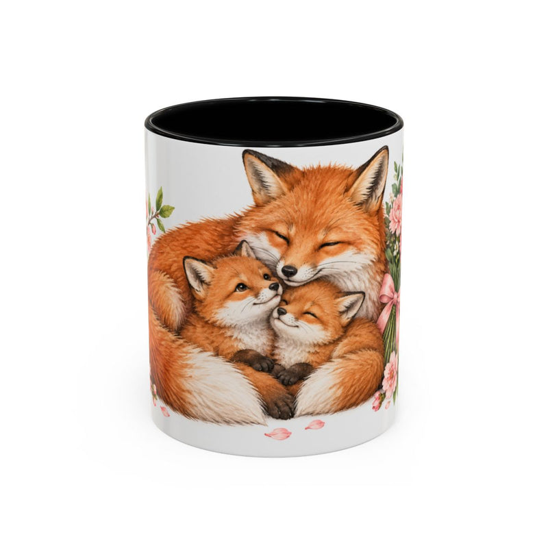 Mother's Day Fox Mug, Woodland Mother, Cute Animal Lover Gift, Watercolor Ceramic Coffee Cup, 11oz 15oz — 11oz / Black — front