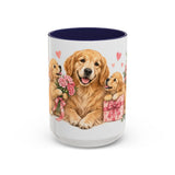 Mother's Day Golden Retriever Mug, Golden Mother, Cute Animal Lover Gift, Watercolor Ceramic Coffee Cup, 11oz 15oz — 15oz / Navy — front