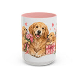 Mother's Day Golden Retriever Mug, Golden Mother, Cute Animal Lover Gift, Watercolor Ceramic Coffee Cup, 11oz 15oz — 15oz / Pink — front