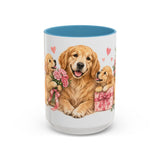 Mother's Day Golden Retriever Mug, Golden Mother, Cute Animal Lover Gift, Watercolor Ceramic Coffee Cup, 11oz 15oz — 15oz / Light Blue — front