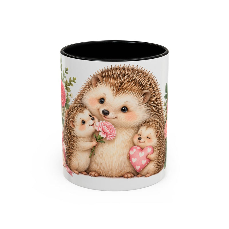 Mother's Day Hedgehog Mug, Tiny Mother Hugs, Cute Animal Lover Gift, Watercolor Ceramic Coffee Cup, 11oz 15oz — 11oz / Black — front