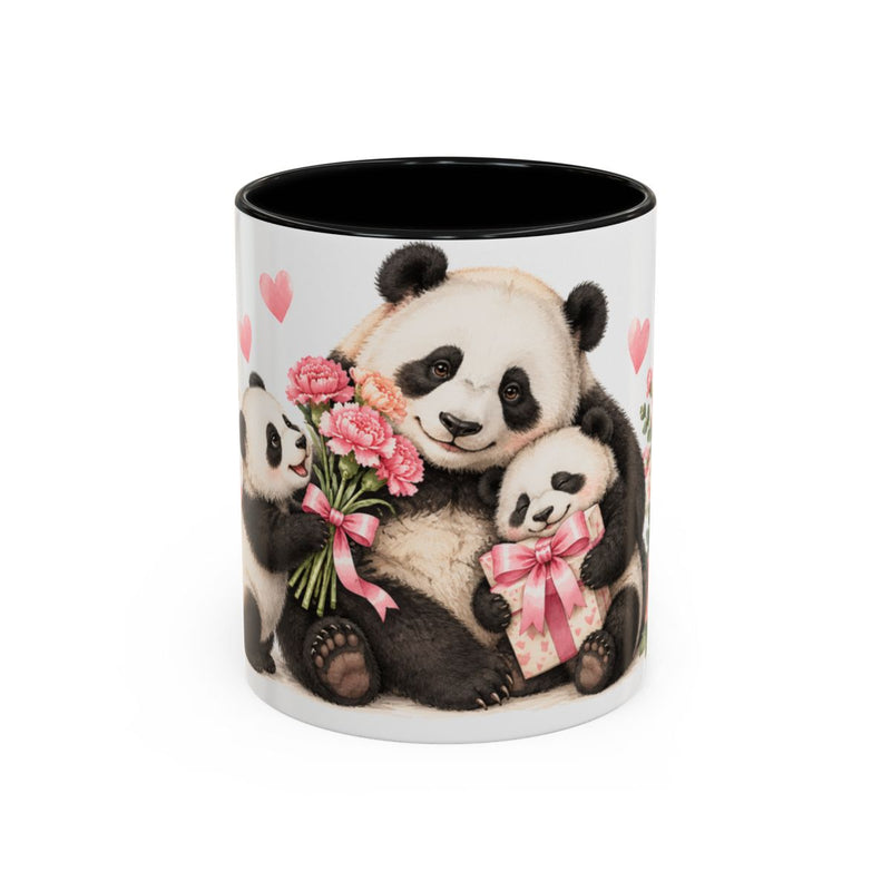 Mother's Day Panda Mug, Panda Mama, Cute Animal Lover Gift, Watercolor Ceramic Coffee Cup, 11oz 15oz — 11oz / Black — front