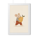 Mouse Carrying Pear Framed Nursery Poster — Storybook Wall Art — Kids Room Decor — Black Walnut White Frame — 16x24 20x30 — Front view — Photo 5