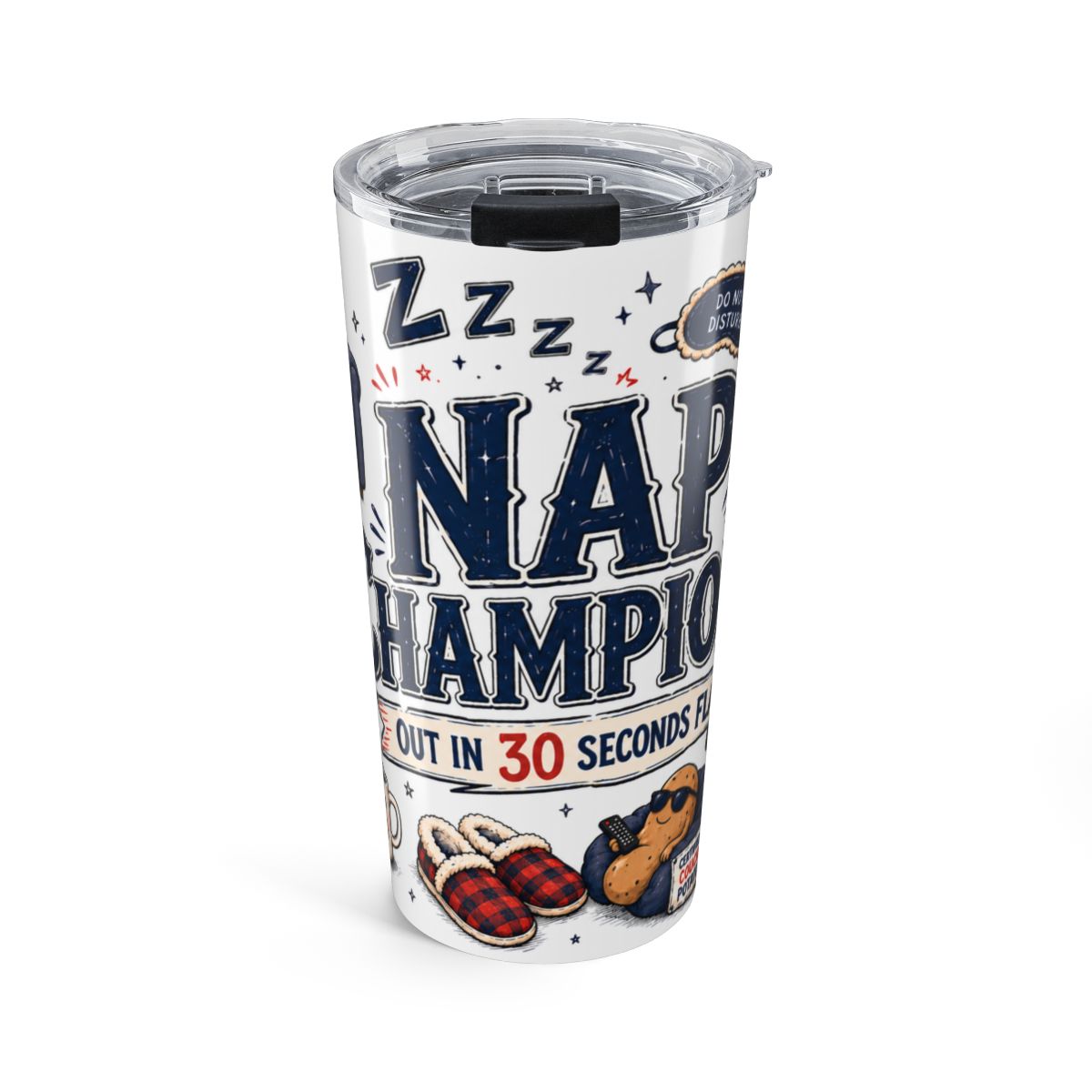 Nap Champion 20oz Tumbler — Father's Day Gift for Dad — Insulated Stainless Steel Travel Cup — Front view — Photo 1