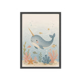 Narwhal Ocean Framed Nursery Poster, Storybook Kids Room Wall Art, A4 A3 Size — Front view — Photo 4