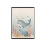 Narwhal Ocean Framed Nursery Poster, Storybook Kids Room Wall Art, A4 A3 Size — Front view — Photo 1