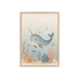 Narwhal Ocean Framed Nursery Poster, Storybook Kids Room Wall Art, A4 A3 Size — Front view — Photo 5