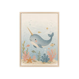 Narwhal Ocean Framed Nursery Poster, Storybook Kids Room Wall Art, A4 A3 Size — Front view — Photo 2