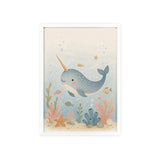 Narwhal Ocean Framed Nursery Poster, Storybook Kids Room Wall Art, A4 A3 Size — Front view — Photo 6