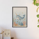 Narwhal Ocean Framed Nursery Poster, Storybook Kids Room Wall Art, A4 A3 Size — Product view — Photo 9
