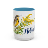 Nebraska State Bird and Flower Mug, Watercolor Botanical Coffee Cup, Nature Lover Gift, 11oz 15oz Accent Mug — 15oz / Light Blue — front