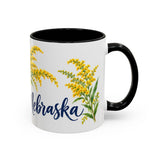 Nebraska State Bird and Flower Mug, Watercolor Botanical Coffee Cup, Nature Lover Gift, 11oz 15oz Accent Mug — 11oz / Black — right