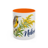 Nebraska State Bird and Flower Mug, Watercolor Botanical Coffee Cup, Nature Lover Gift, 11oz 15oz Accent Mug — 11oz / Orange — front