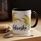 Nebraska State Bird and Flower Mug, Watercolor Botanical Coffee Cup, Nature Lover Gift, 11oz 15oz Accent Mug — 11oz / Black — context-1