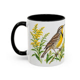 Nebraska State Bird and Flower Mug, Watercolor Botanical Coffee Cup, Nature Lover Gift, 11oz 15oz Accent Mug — 11oz / Black — left