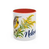 Nebraska State Bird and Flower Mug, Watercolor Botanical Coffee Cup, Nature Lover Gift, 11oz 15oz Accent Mug — 11oz / Red — front