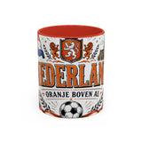 Netherlands Soccer Coffee Mug — World Cup Fan Gift — Accent Color Ceramic 11oz 15oz Match Day Cup — Front view — Photo 4
