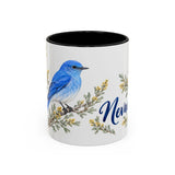 Nevada State Bird and Flower Mug, Watercolor Botanical Coffee Cup, Nature Lover Gift, 11oz 15oz Accent Mug — 11oz / Black — front