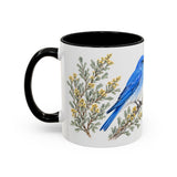 Nevada State Bird and Flower Mug, Watercolor Botanical Coffee Cup, Nature Lover Gift, 11oz 15oz Accent Mug — 11oz / Black — left