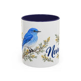 Nevada State Bird and Flower Mug, Watercolor Botanical Coffee Cup, Nature Lover Gift, 11oz 15oz Accent Mug — 11oz / Navy — front