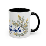 Nevada State Bird and Flower Mug, Watercolor Botanical Coffee Cup, Nature Lover Gift, 11oz 15oz Accent Mug — 11oz / Black — right