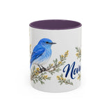 Nevada State Bird and Flower Mug, Watercolor Botanical Coffee Cup, Nature Lover Gift, 11oz 15oz Accent Mug — 11oz / Purple — front