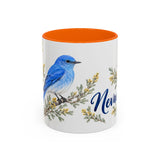 Nevada State Bird and Flower Mug, Watercolor Botanical Coffee Cup, Nature Lover Gift, 11oz 15oz Accent Mug — 11oz / Orange — front
