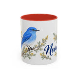 Nevada State Bird and Flower Mug, Watercolor Botanical Coffee Cup, Nature Lover Gift, 11oz 15oz Accent Mug — 11oz / Red — front