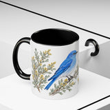 Nevada State Bird and Flower Mug, Watercolor Botanical Coffee Cup, Nature Lover Gift, 11oz 15oz Accent Mug — 11oz / Black — context-2