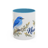 Nevada State Bird and Flower Mug, Watercolor Botanical Coffee Cup, Nature Lover Gift, 11oz 15oz Accent Mug — 11oz / Light Blue — front