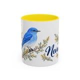 Nevada State Bird and Flower Mug, Watercolor Botanical Coffee Cup, Nature Lover Gift, 11oz 15oz Accent Mug — 11oz / Yellow — front
