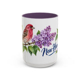 New Hampshire State Bird and Flower Mug, Watercolor Botanical Coffee Cup, Nature Lover Gift, 11oz 15oz Accent Mug — 15oz / Purple — front